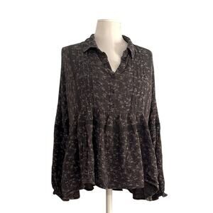 Lucky Brand Floral Peasant Top with Buttons, Lace & Collar | Size S